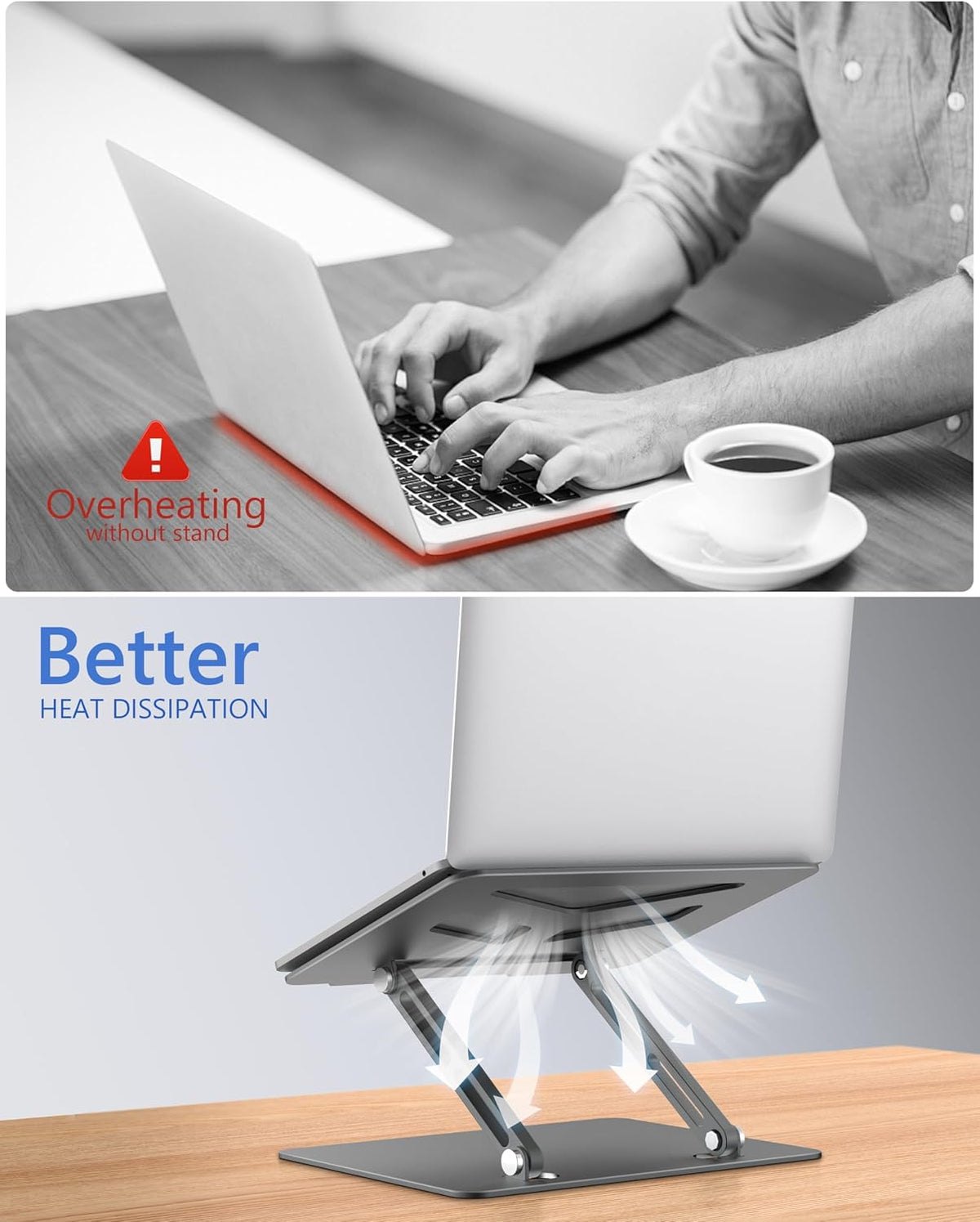 Adjustable Laptop Stand, Aluminum Laptop Stand for Desk, Classic Grey