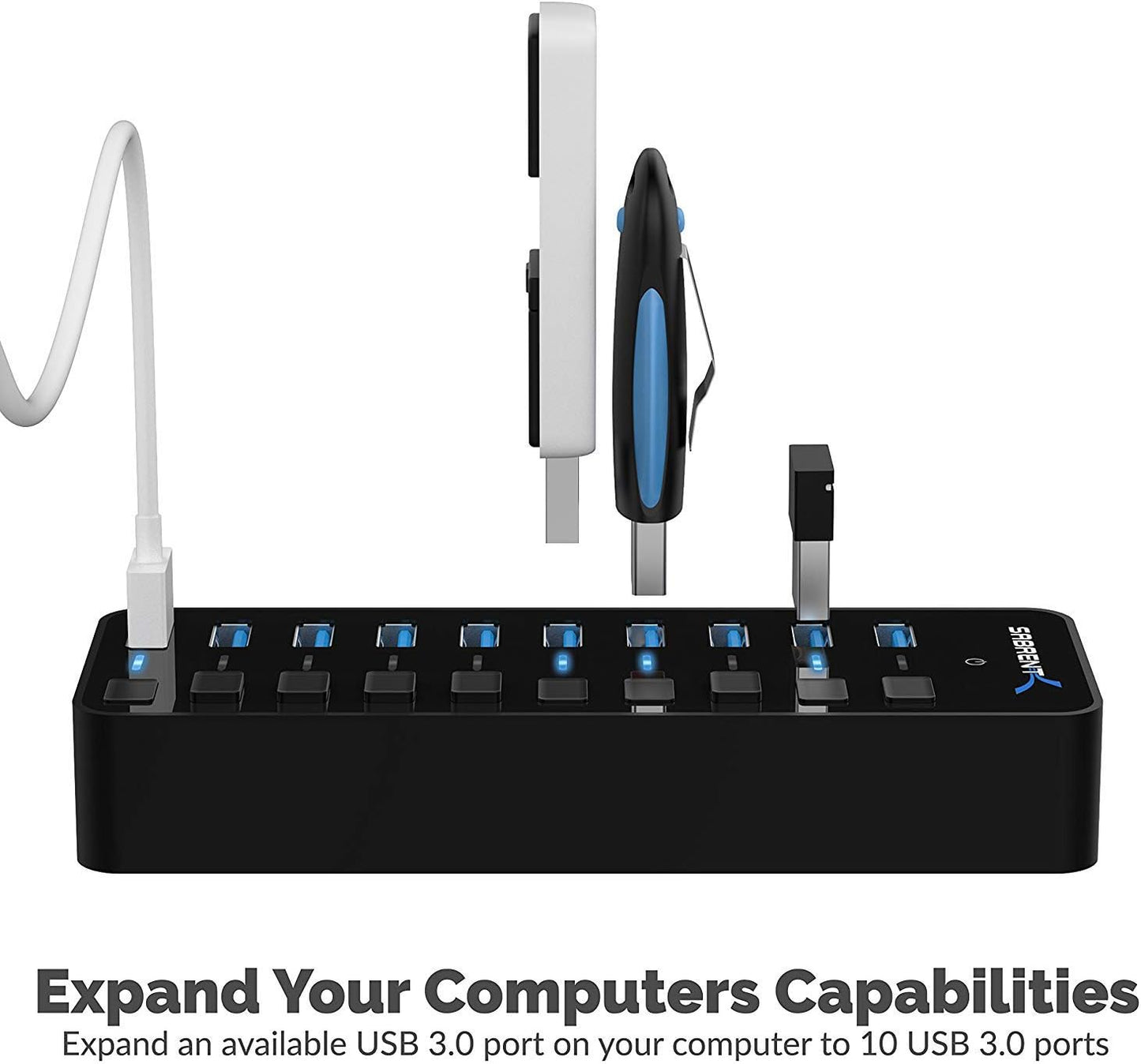 10-Port 60W USB 3.0 Hub with Power Switches & LEDs - Ultimate Connectivity Solution!