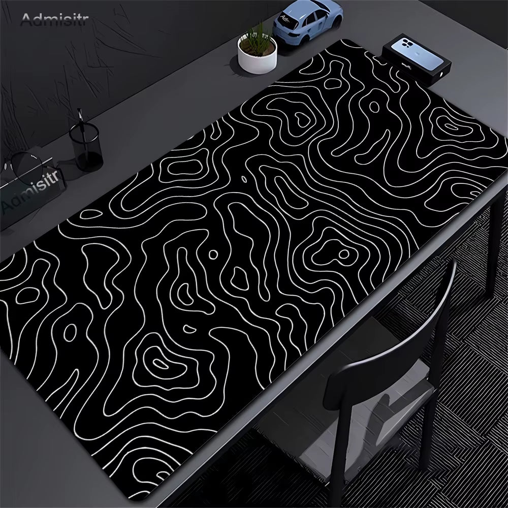 Large Abstract Black and White XXL Desk Mat - Non-Slip Gaming Mousepad with Lockedge for Office and Home Use