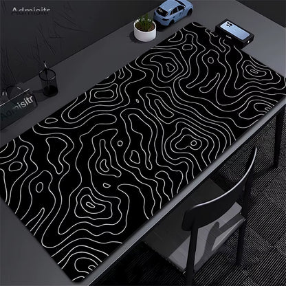 Large Abstract Black and White XXL Desk Mat - Non-Slip Gaming Mousepad with Lockedge for Office and Home Use