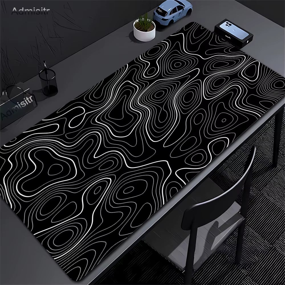 Large Abstract Black and White XXL Desk Mat - Non-Slip Gaming Mousepad with Lockedge for Office and Home Use