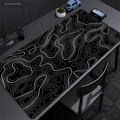 Large Abstract Black and White XXL Desk Mat - Non-Slip Gaming Mousepad with Lockedge for Office and Home Use