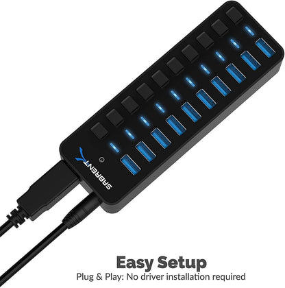 10-Port 60W USB 3.0 Hub with Power Switches & LEDs - Ultimate Connectivity Solution!