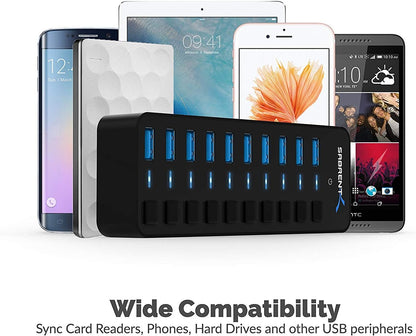 10-Port 60W USB 3.0 Hub with Power Switches & LEDs - Ultimate Connectivity Solution!