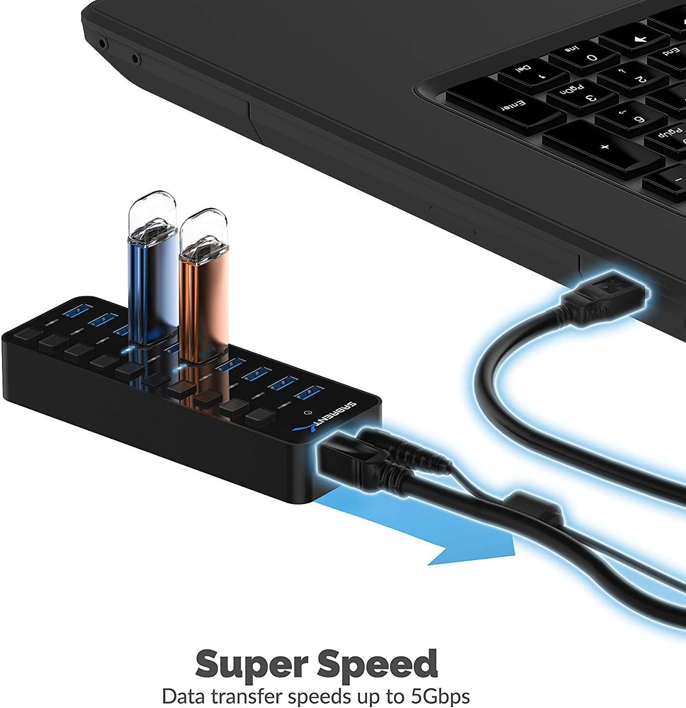 10-Port 60W USB 3.0 Hub with Power Switches & LEDs - Ultimate Connectivity Solution!