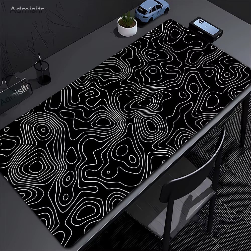 Large Abstract Black and White XXL Desk Mat - Non-Slip Gaming Mousepad with Lockedge for Office and Home Use